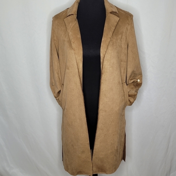 Tahari Faux Suede Open- Front Roll-Tab Topper - Sz XS - Picture 6 of 15